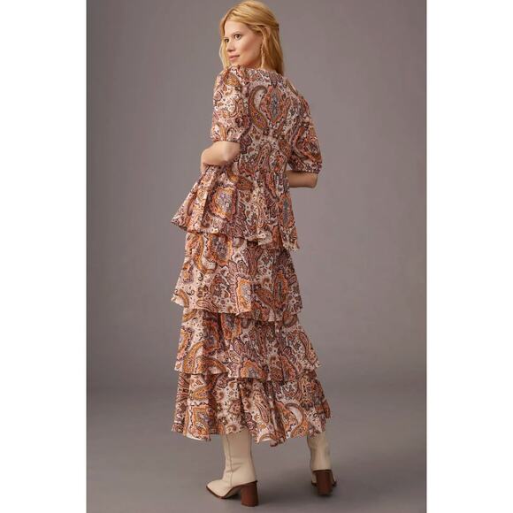 Anthropologie x Kachel Tiered Maxi Dress Medium Boho Peasant Paisley Feminine - Picture 14 of 15